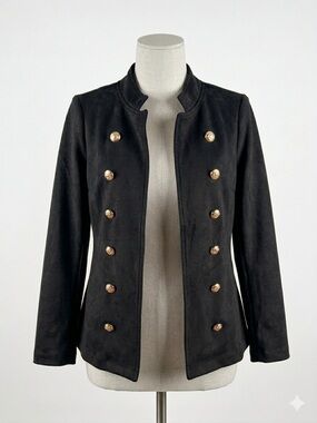 Black Double-Breasted Military-Style Blazer